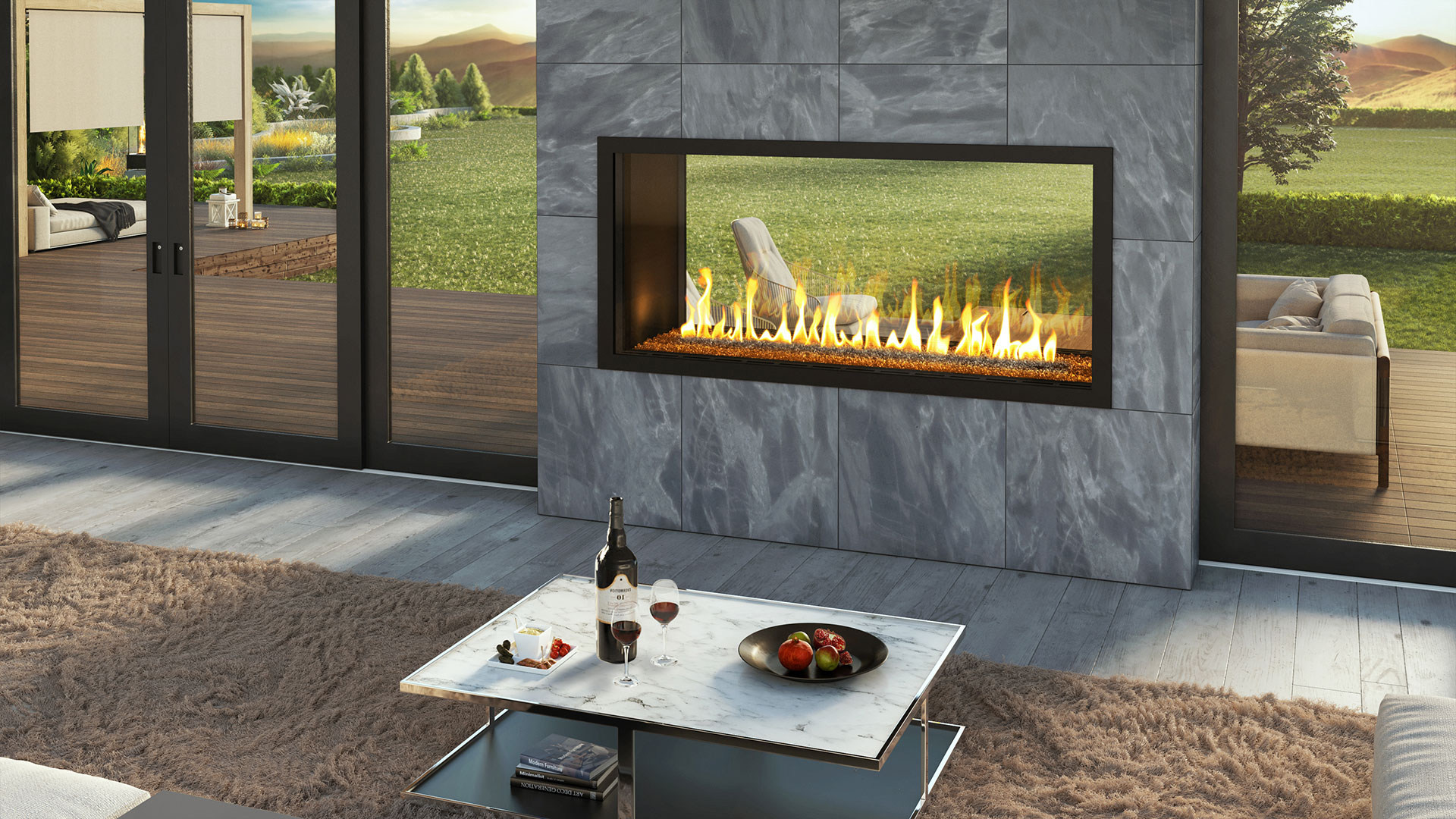Outdoor See Through Fireplace
