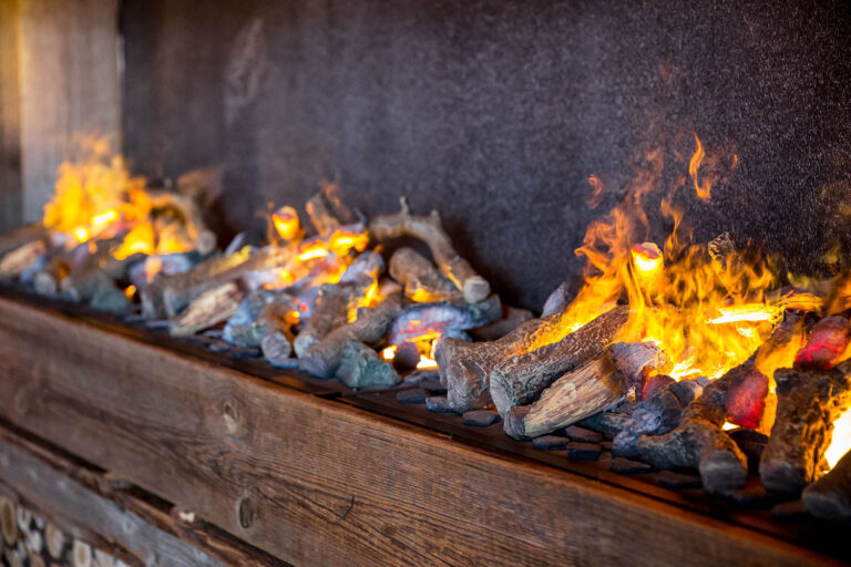 A closeup shot of an electric fireplace